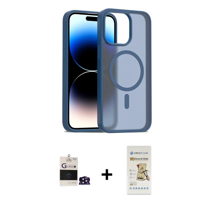 MARSİLYAN™- iPhone 14 Pro Max Kılıf Siluet Minimal Prime - Siyah Mat Seramik Nano Ekran Koruyucu + Bilvis Titan Kamera Lens - DNMR