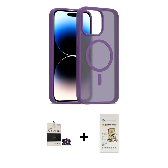 MARSİLYAN™- iPhone 14 Pro Max Kılıf Siluet Minimal Prime - Siyah Mat Seramik Nano Ekran Koruyucu + Bilvis Titan Kamera Lens - GD