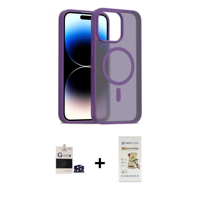 MARSİLYAN™- iPhone 14 Pro Max Kılıf Siluet Minimal Prime - Siyah Mat Seramik Nano Ekran Koruyucu + Bilvis Titan Kamera Lens - DNMR