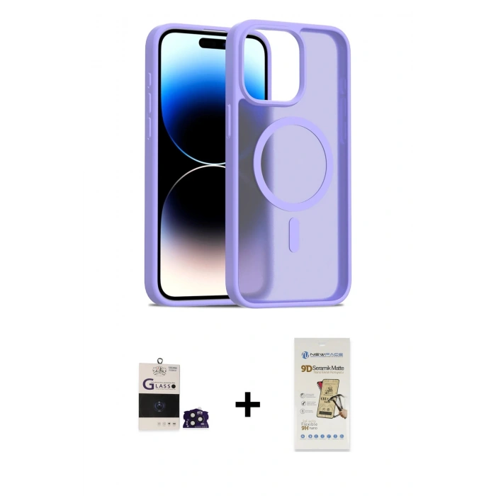 MARSİLYAN™- iPhone 14 Pro Max Kılıf Siluet Minimal Prime - Siyah Mat Seramik Nano Ekran Koruyucu + Bilvis Titan Kamera Lens - DNMR
