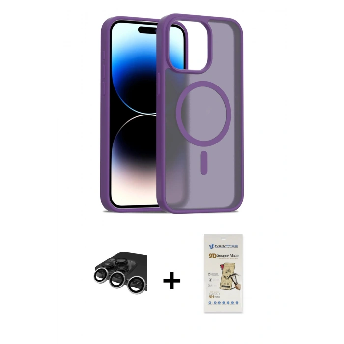 MARSİLYAN™- iPhone 14 Pro Max Kılıf Siluet Minimal Prime - Siyah Mat Seramik Nano Ekran Koruyucu + Raze Metal Kamera Lens - GS