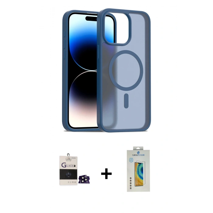 MARSİLYAN™- iPhone 14 Pro Max Kılıf Siluet Minimal Prime - Siyah Polymer Nano Ekran Koruyucu + Bilvis Titan Kamera Lens - SH