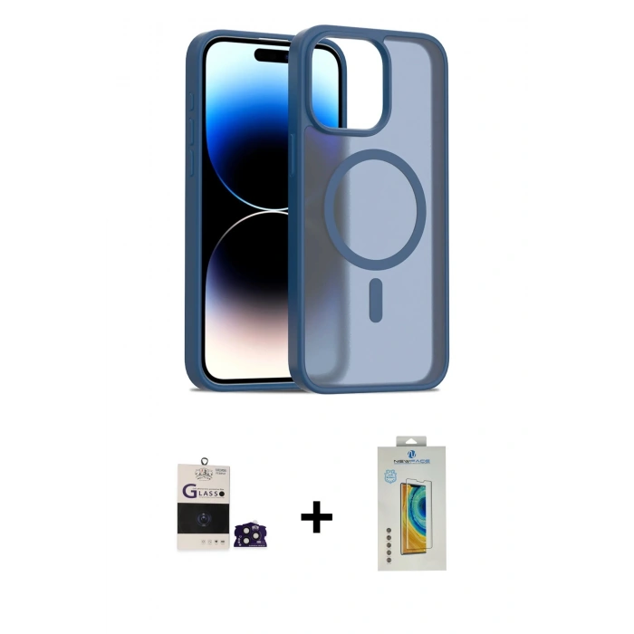 MARSİLYAN™- iPhone 14 Pro Max Kılıf Siluet Minimal Prime - Siyah Polymer Nano Ekran Koruyucu + Derin Mor Bilvis Titan Kamera Lens