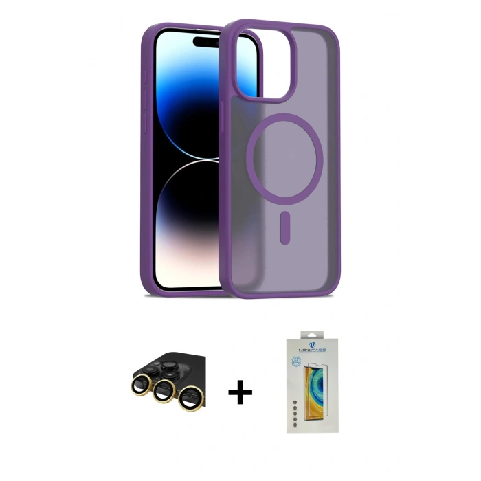 MARSİLYAN™- iPhone 14 Pro Max Kılıf Siluet Minimal Prime - Siyah Polymer Nano Ekran Koruyucu + Raze Metal Kamera Lens - GD