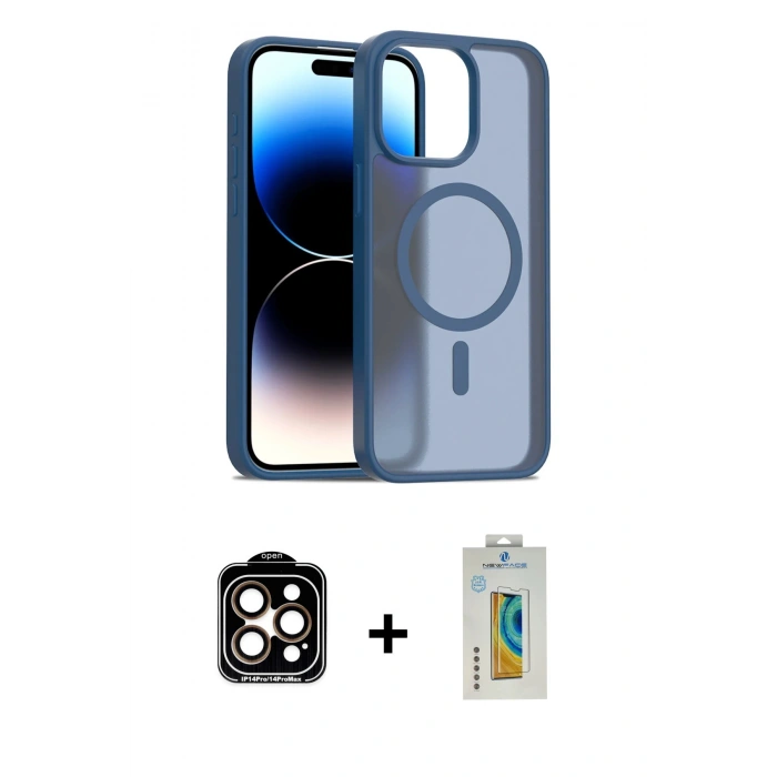 MARSİLYAN™- iPhone 14 Pro Max Kılıf Siluet Minimal Prime - Siyah Polymer Nano Ekran Koruyucu + PVD Metal Kamera Lens - TU