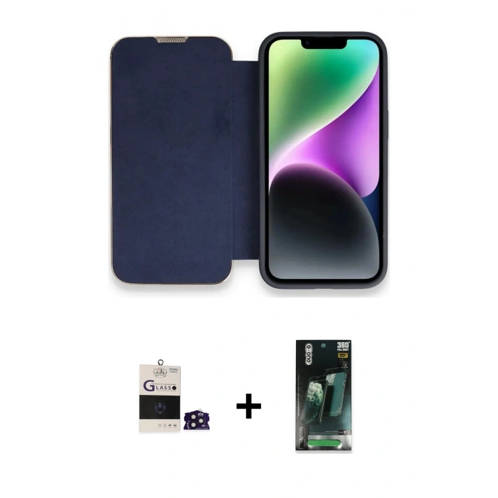MARSİLYAN™- iPhone 14 Pro Max Kılıf Siluet Minimal Serisi - Şeffaf 360 Full Body Arka Koruyucu + Derin Mor Bilvis Titan Kamera Lens