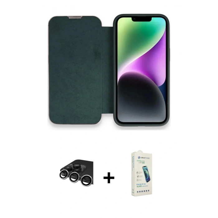 MARSİLYAN™- iPhone 14 Pro Max Kılıf Siluet Minimal Serisi - Şeffaf Pasifik Cam Ekran Koruyucu + Raze Metal Kamera Lens - GS