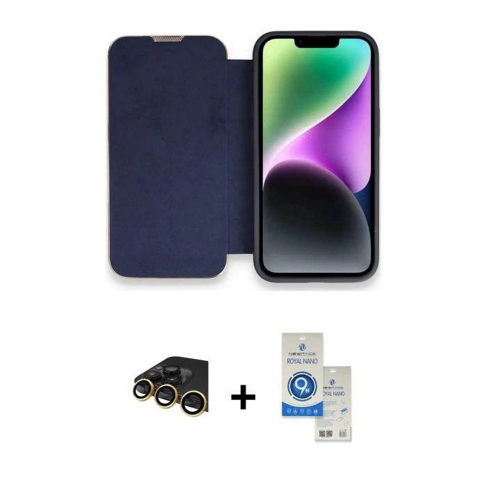 MARSİLYAN™- iPhone 14 Pro Max Kılıf Siluet Minimal Serisi - Şeffaf Royal Nano Ekran Koruyucu + Raze Metal Kamera Lens - GD