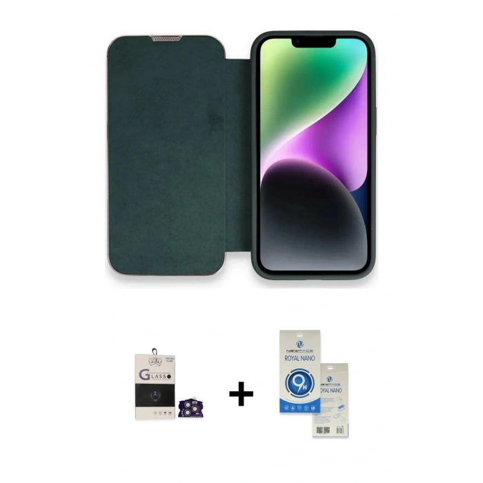 MARSİLYAN™- iPhone 14 Pro Max Kılıf Siluet Minimal Serisi - Şeffaf Royal Nano Ekran Koruyucu + Gümüş Bilvis Titan Kamera Lens
