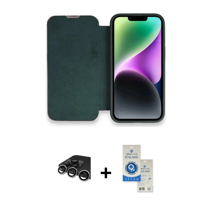 MARSİLYAN™- iPhone 14 Pro Max Kılıf Siluet Minimal Serisi - Şeffaf Royal Nano Ekran Koruyucu + Raze Metal Kamera Lens - GS