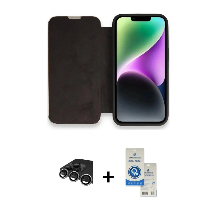 MARSİLYAN™- iPhone 14 Pro Max Kılıf Siluet Minimal Serisi - Şeffaf Royal Nano Ekran Koruyucu + Raze Metal Kamera Lens - GS
