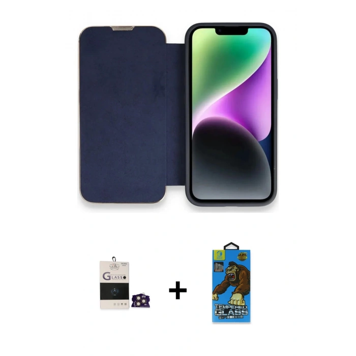 MARSİLYAN™- iPhone 14 Pro Max Kılıf Siluet Minimal Serisi - Siyah 18D Cam Ekran Koruyucu + Bilvis Titan Kamera Lens - GD