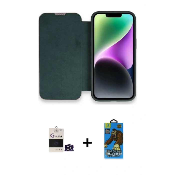 MARSİLYAN™- iPhone 14 Pro Max Kılıf Siluet Minimal Serisi - Siyah 18D Cam Ekran Koruyucu + Derin Mor Bilvis Titan Kamera Lens