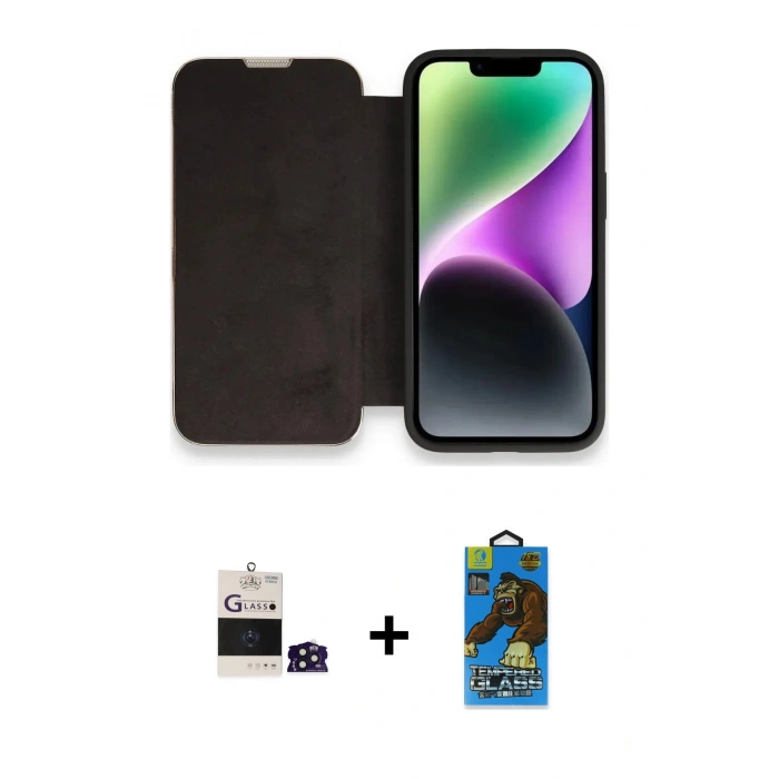 MARSİLYAN™- iPhone 14 Pro Max Kılıf Siluet Minimal Serisi - Siyah 18D Cam Ekran Koruyucu + Derin Mor Bilvis Titan Kamera Lens