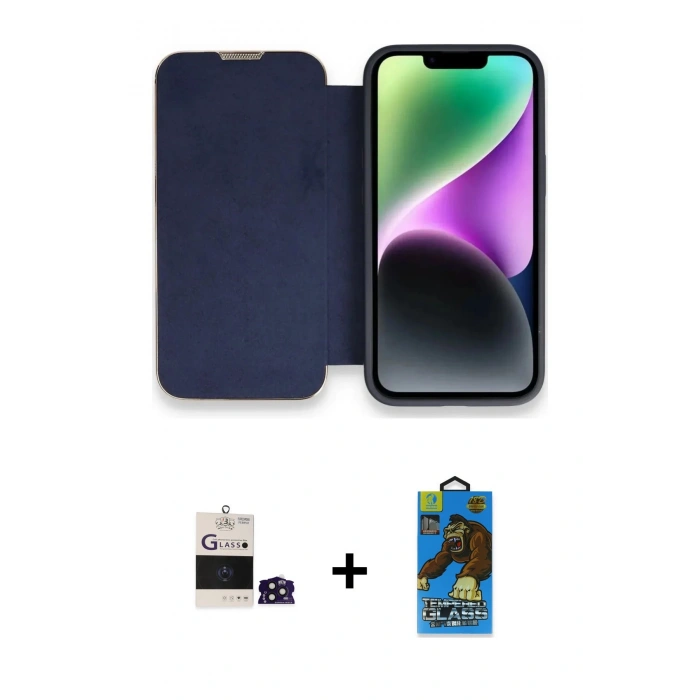 MARSİLYAN™- iPhone 14 Pro Max Kılıf Siluet Minimal Serisi - Siyah 18D Cam Ekran Koruyucu + Derin Mor Bilvis Titan Kamera Lens