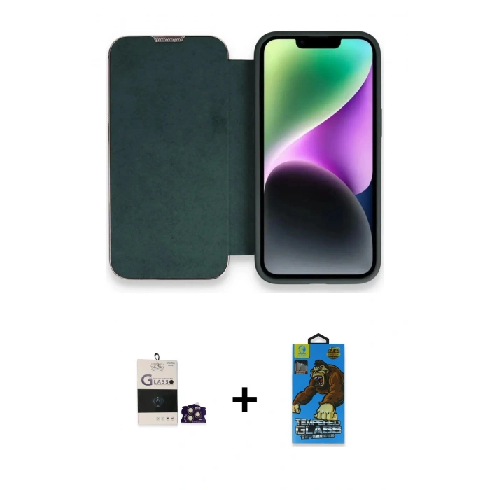 MARSİLYAN™- iPhone 14 Pro Max Kılıf Siluet Minimal Serisi - Siyah 18D Cam Ekran Koruyucu + Gold Bilvis Titan Kamera Lens