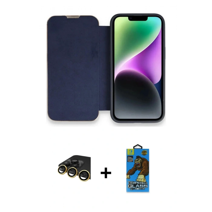 MARSİLYAN™- iPhone 14 Pro Max Kılıf Siluet Minimal Serisi - Siyah 18D Cam Ekran Koruyucu + Raze Metal Kamera Lens - GD