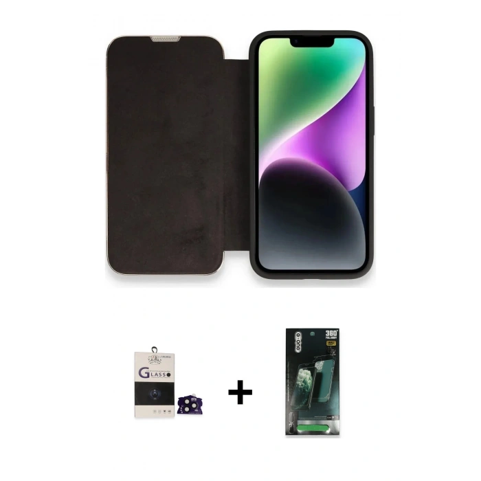 MARSİLYAN™- iPhone 14 Pro Max Kılıf Siluet Minimal Serisi - Siyah 360 Mat Full Body Arka Koruyucu + Bilvis Titan Kamera Lens - SH