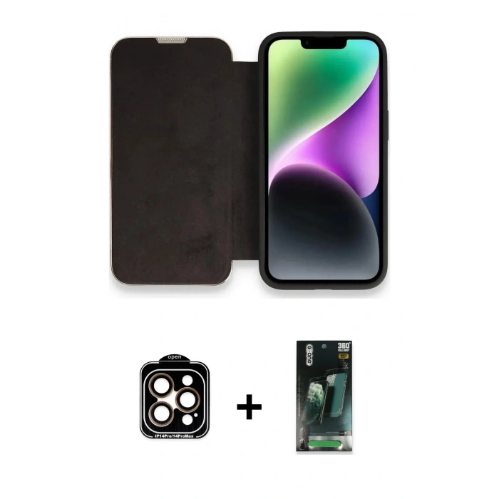 MARSİLYAN™- iPhone 14 Pro Max Kılıf Siluet Minimal Serisi - Siyah 360 Mat Full Body Arka Koruyucu + PVD Metal Kamera Lens - TU