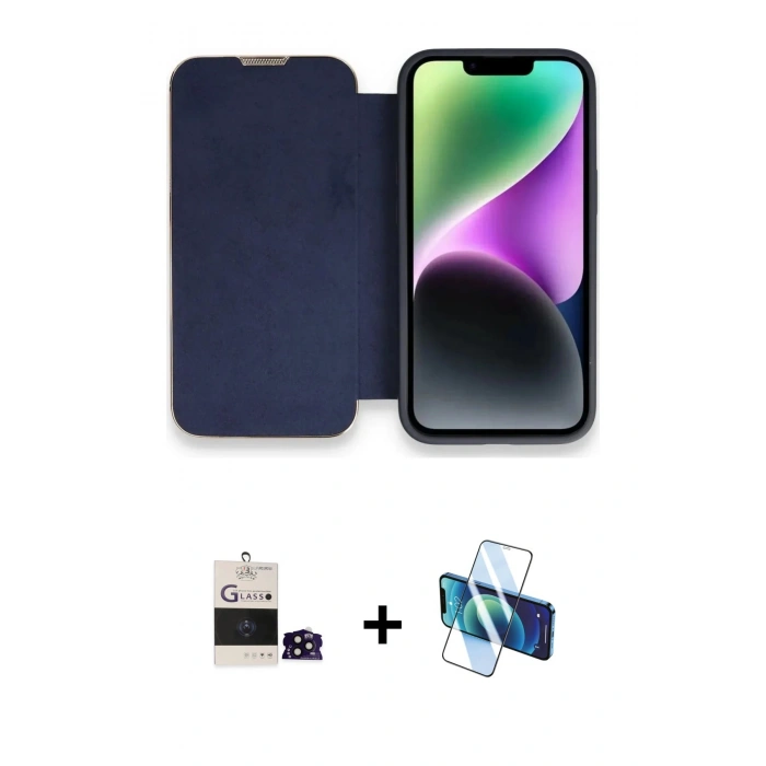 MARSİLYAN™- iPhone 14 Pro Max Kılıf Siluet Minimal Serisi - Siyah 3D Antistatik Cam Ekran Koruyucu + Bilvis Titan Kamera Lens - SH