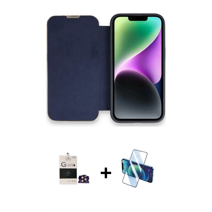 MARSİLYAN™- iPhone 14 Pro Max Kılıf Siluet Minimal Serisi - Siyah 3D Antistatik Cam Ekran Koruyucu + Bilvis Titan Kamera Lens - GD