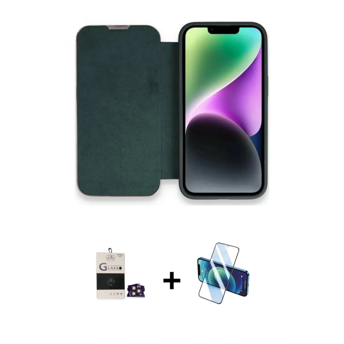 MARSİLYAN™- iPhone 14 Pro Max Kılıf Siluet Minimal Serisi - Siyah 3D Antistatik Cam Ekran Koruyucu + Bilvis Titan Kamera Lens - GD