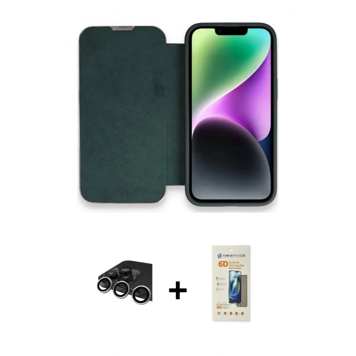 MARSİLYAN™- iPhone 14 Pro Max Kılıf Siluet Minimal Serisi - Siyah 6D Mat Seramik Hayalet Nano Ekran Koruyucu + Raze Metal Kamera Lens - GS
