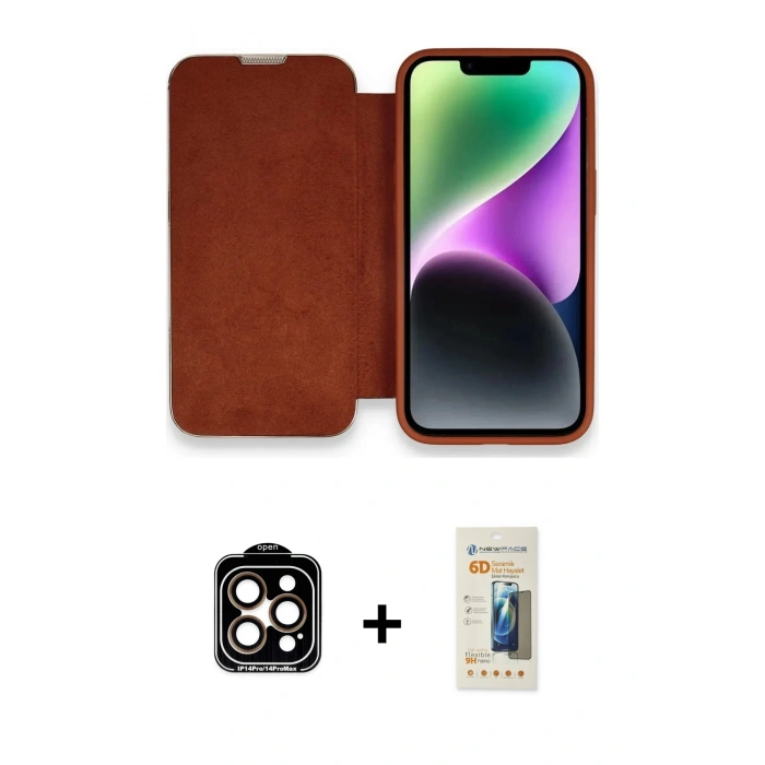 MARSİLYAN™- iPhone 14 Pro Max Kılıf Siluet Minimal Serisi - Siyah 6D Mat Seramik Hayalet Nano Ekran Koruyucu + PVD Metal Kamera Lens - TU