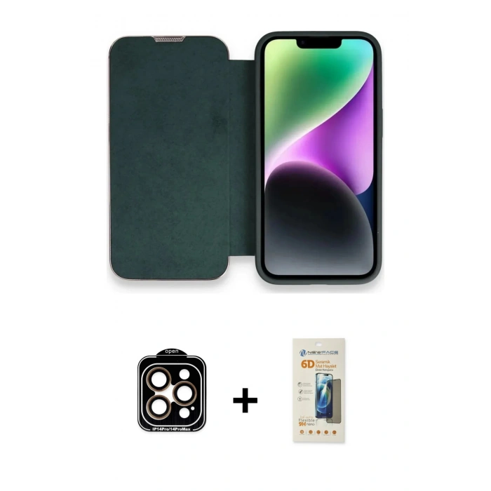 MARSİLYAN™- iPhone 14 Pro Max Kılıf Siluet Minimal Serisi - Siyah 6D Mat Seramik Hayalet Nano Ekran Koruyucu + PVD Metal Kamera Lens - TU
