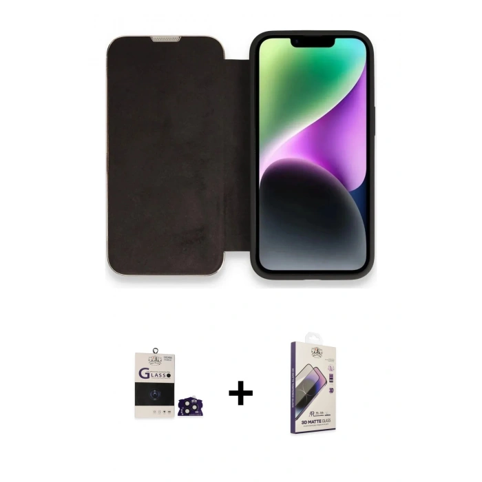 MARSİLYAN™- iPhone 14 Pro Max Kılıf Siluet Minimal Serisi - Siyah Bilvis 3D Mat Cam Ekran Koruyucu + Bilvis Titan Kamera Lens - DNMR