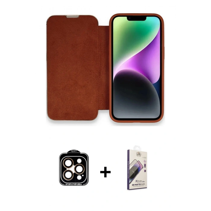 MARSİLYAN™- iPhone 14 Pro Max Kılıf Siluet Minimal Serisi - Siyah Bilvis 3D Mat Cam Ekran Koruyucu + PVD Metal Kamera Lens - TU