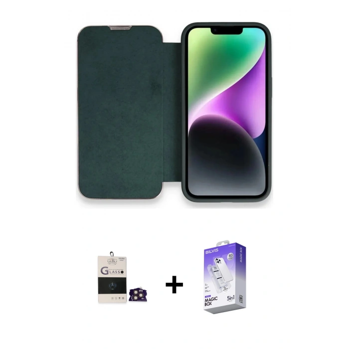 MARSİLYAN™- iPhone 14 Pro Max Kılıf Siluet Minimal Serisi - Siyah Bilvis 5in1 3D Magic Cam Ekran Koruyucu + Bilvis Titan Kamera Lens - GD