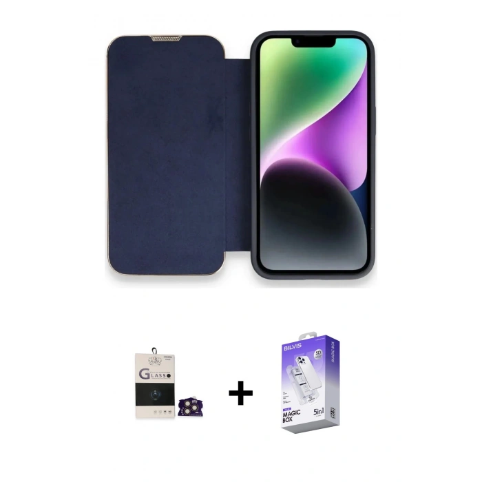 MARSİLYAN™- iPhone 14 Pro Max Kılıf Siluet Minimal Serisi - Siyah Bilvis 5in1 3D Magic Cam Ekran Koruyucu + Bilvis Titan Kamera Lens - GD