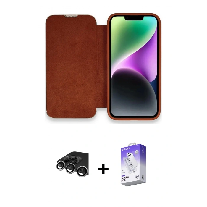 MARSİLYAN™- iPhone 14 Pro Max Kılıf Siluet Minimal Serisi - Siyah Bilvis 5in1 3D Magic Cam Ekran Koruyucu + Raze Metal Kamera Lens - GS