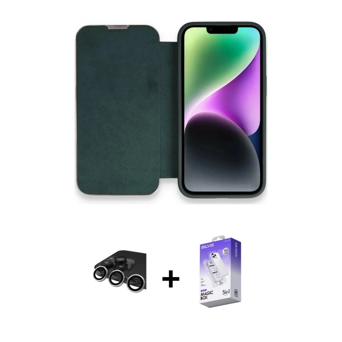 MARSİLYAN™- iPhone 14 Pro Max Kılıf Siluet Minimal Serisi - Siyah Bilvis 5in1 3D Magic Cam Ekran Koruyucu + Raze Metal Kamera Lens - GS
