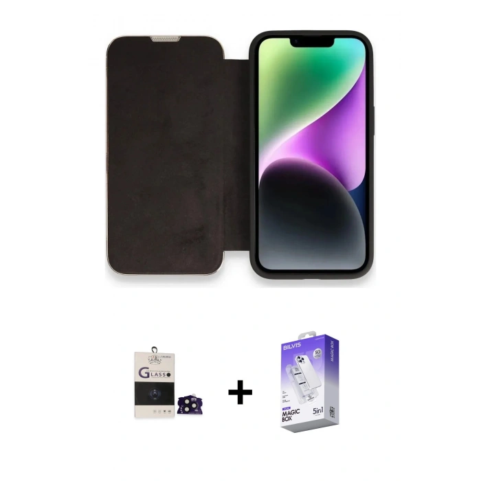 MARSİLYAN™- iPhone 14 Pro Max Kılıf Siluet Minimal Serisi - Siyah Bilvis 5in1 3D Magic Cam Ekran Koruyucu + Siyah Bilvis Titan Kamera Lens