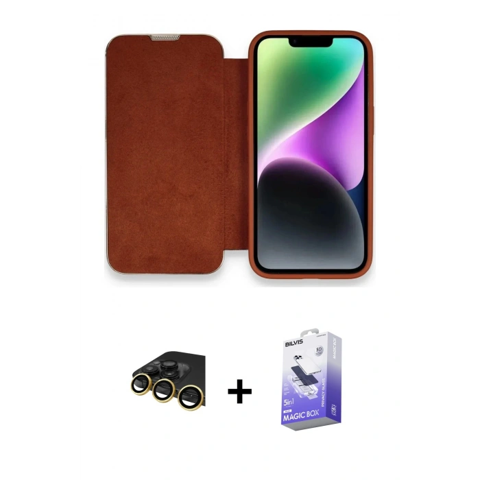 MARSİLYAN™- iPhone 14 Pro Max Kılıf Siluet Minimal Serisi - Siyah Bilvis 5in1 5D Magic Hayalet Cam Ekran Koruyucu + Raze Metal Kamera Lens - GD