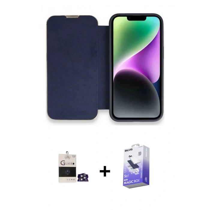 MARSİLYAN™- iPhone 14 Pro Max Kılıf Siluet Minimal Serisi - Siyah Bilvis 5in1 5D Magic Hayalet Cam Ekran Koruyucu + Bilvis Titan Kamera Lens - GS