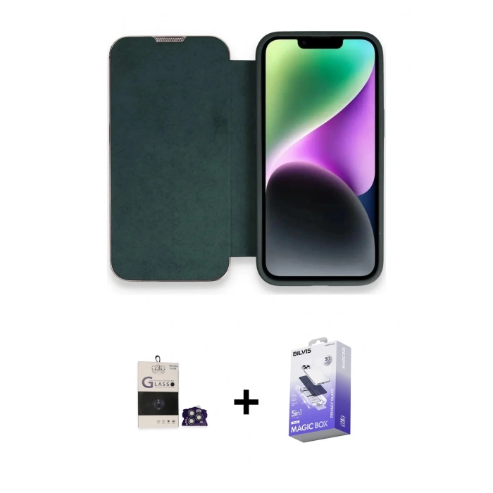 MARSİLYAN™- iPhone 14 Pro Max Kılıf Siluet Minimal Serisi - Siyah Bilvis 5in1 5D Magic Hayalet Cam Ekran Koruyucu + Bilvis Titan Kamera Lens - GS