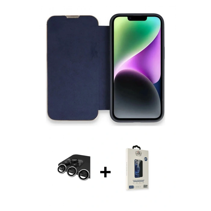 MARSİLYAN™- iPhone 14 Pro Max Kılıf Siluet Minimal Serisi - Siyah Bilvis Hayalet Cam Ekran Koruyucu + Raze Metal Kamera Lens - GS
