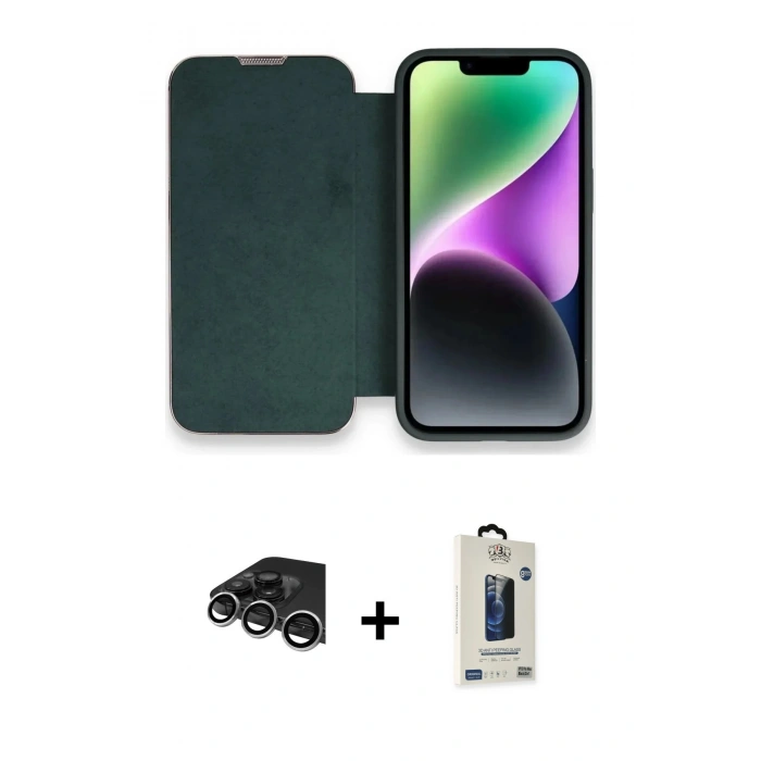 MARSİLYAN™- iPhone 14 Pro Max Kılıf Siluet Minimal Serisi - Siyah Bilvis Hayalet Cam Ekran Koruyucu + Raze Metal Kamera Lens - GS