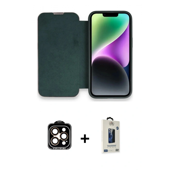 MARSİLYAN™- iPhone 14 Pro Max Kılıf Siluet Minimal Serisi - Siyah Bilvis Hayalet Cam Ekran Koruyucu + PVD Metal Kamera Lens - TU