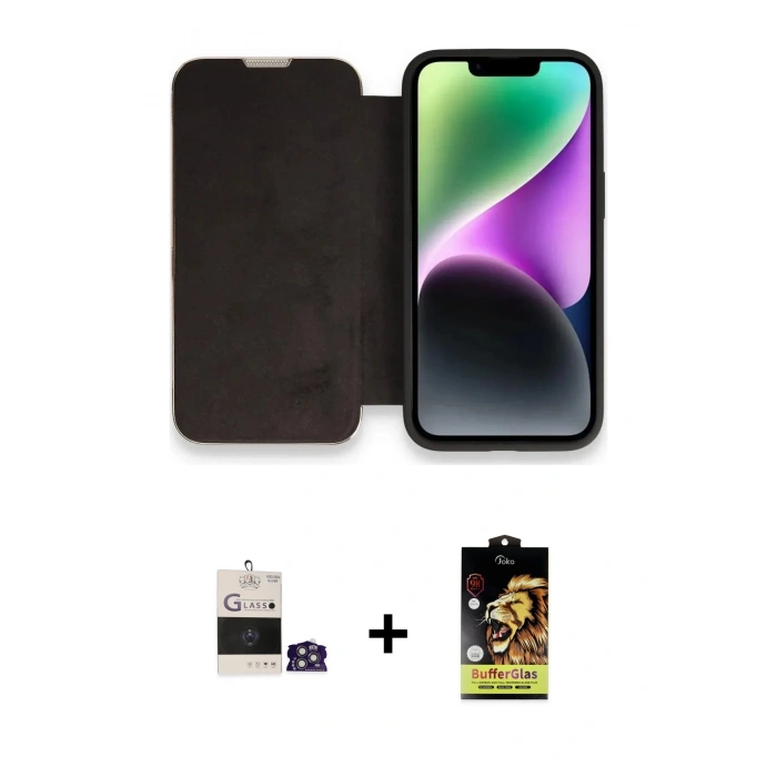 MARSİLYAN™- iPhone 14 Pro Max Kılıf Siluet Minimal Serisi - Siyah Buffer Cam Ekran Koruyucu + Bilvis Titan Kamera Lens - GS