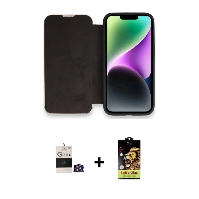 MARSİLYAN™- iPhone 14 Pro Max Kılıf Siluet Minimal Serisi - Siyah Buffer Cam Ekran Koruyucu + Bilvis Titan Kamera Lens - GD