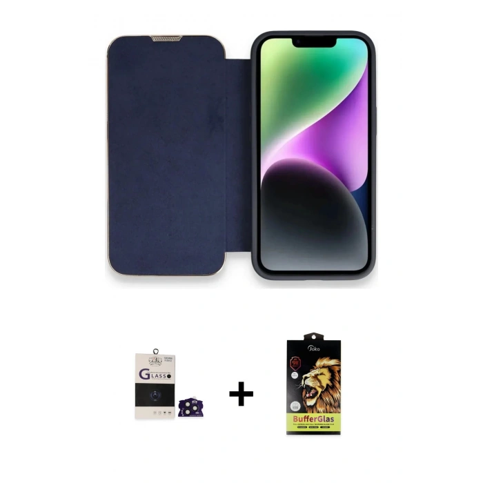 MARSİLYAN™- iPhone 14 Pro Max Kılıf Siluet Minimal Serisi - Siyah Buffer Cam Ekran Koruyucu + Derin Mor Bilvis Titan Kamera Lens