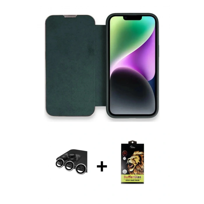 MARSİLYAN™- iPhone 14 Pro Max Kılıf Siluet Minimal Serisi - Siyah Buffer Cam Ekran Koruyucu + Raze Metal Kamera Lens - GS