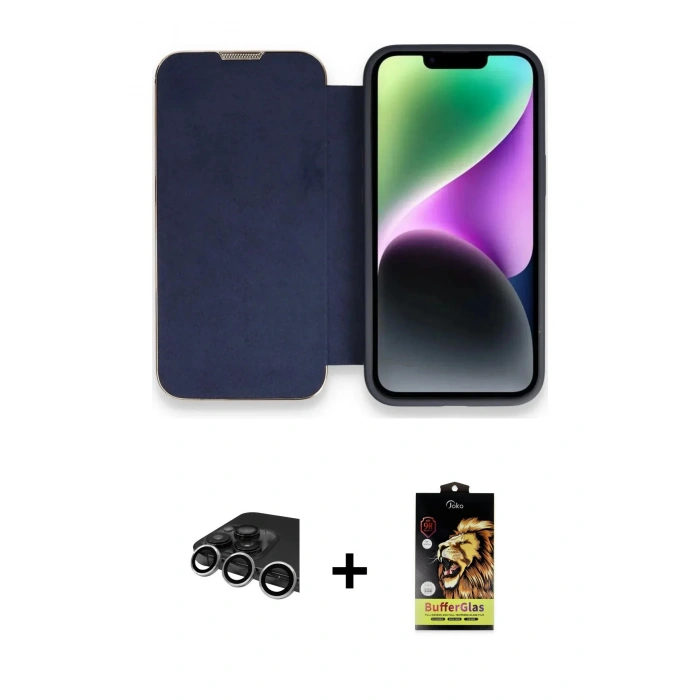 MARSİLYAN™- iPhone 14 Pro Max Kılıf Siluet Minimal Serisi - Siyah Buffer Cam Ekran Koruyucu + Raze Metal Kamera Lens - GS