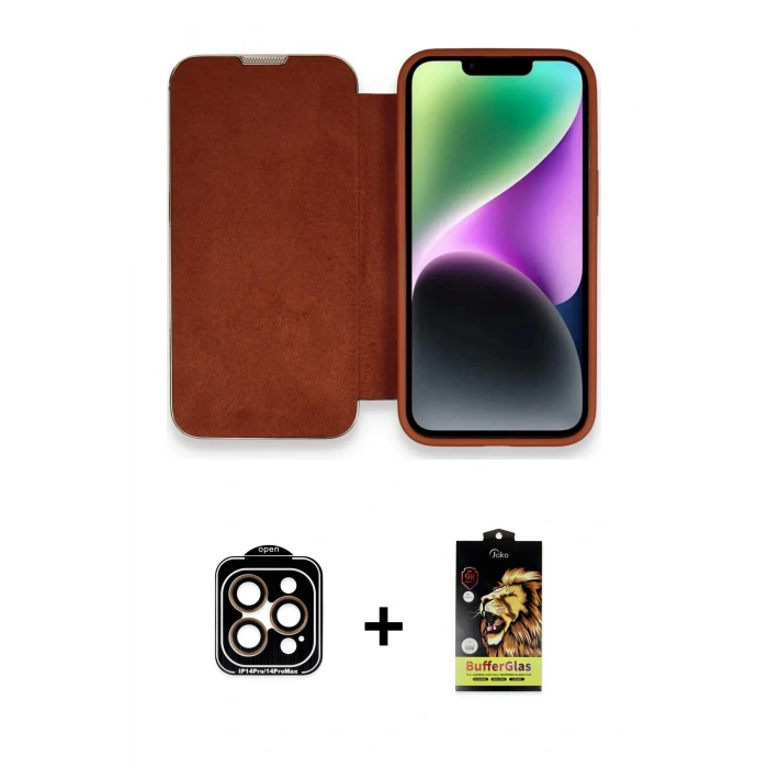MARSİLYAN™- iPhone 14 Pro Max Kılıf Siluet Minimal Serisi - Siyah Buffer Cam Ekran Koruyucu + PVD Metal Kamera Lens - TU
