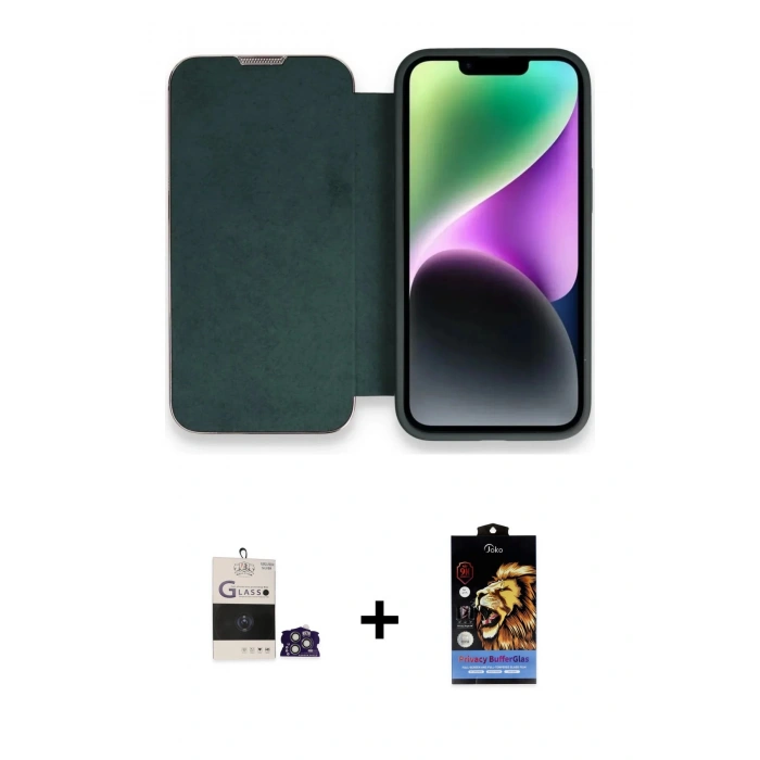 MARSİLYAN™- iPhone 14 Pro Max Kılıf Siluet Minimal Serisi - Siyah Buffer Hayalet Cam Ekran Koruyucu + Gümüş Bilvis Titan Kamera Lens