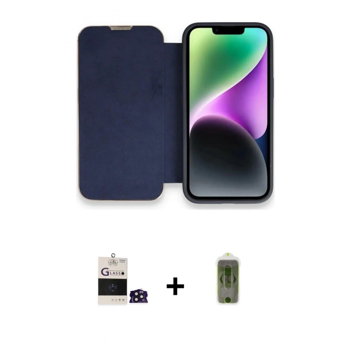 MARSİLYAN™- iPhone 14 Pro Max Kılıf Siluet Minimal Serisi - Siyah Joko Magic 5D Hayalet Cam + Derin Mor Bilvis Titan Kamera Lens